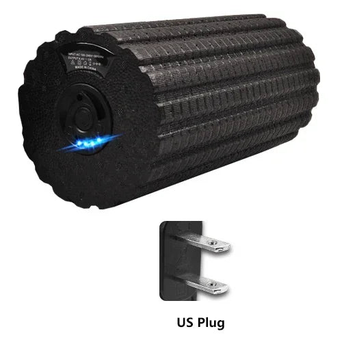 Black textured foam roller with LED indicator and US plug, Motyx fitness accessory