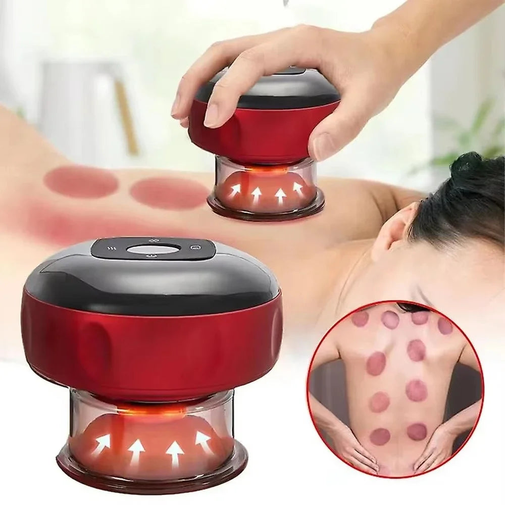 Electric cupping therapy massager for back pain relief, shown in use, Motyx wellness product