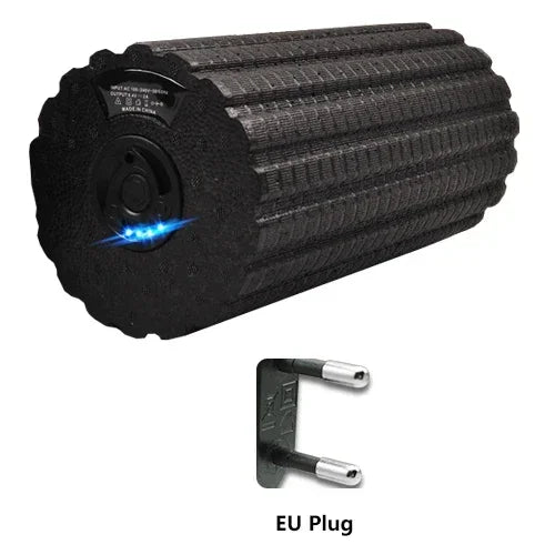 Motyx black electric foam roller with LED lights and EU plug adapter