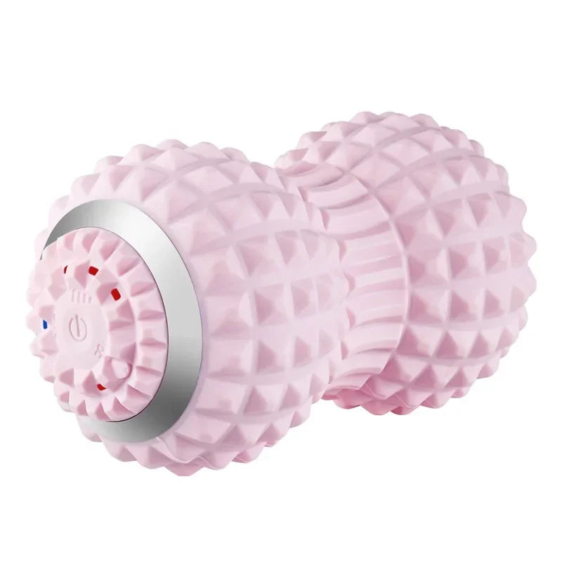 Pink textured Motyx massage roller with power button, ergonomic design for muscle relief